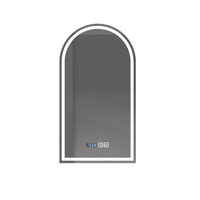 Miroir mural de salle de bain intelligent arqué avec éclairage LED, écran tactile, verres anti-buée, design minimaliste et moderne