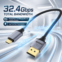 Kabel USB C ke DP1.4 Tipe C Male ke DP Male 8K 60Hz 4K 240Hz 2K 360Hz 32.4Gbps QFT Graphene Aluminium Bulat