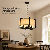 Lampe suspendue vintage industrielle E27 en fer forgé avec abat-jour en tissu de lin, hauteur réglable, finition lin noir pour îlot de cuisine ou bar