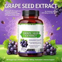 Capsules d'extrait de pépins de raisin ODM/OEM 50:1, équivalent à 20 000 mg, 95 % de polyphénols, antioxydant et soutien immunitaire, végétalien