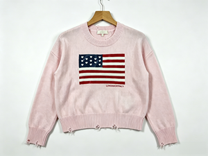 Pull rose à col rond et manches longues en tricot, ourlet déchiré, style décontracté - Product Image 4