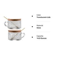 Lot de 2 tasses à café en verre transparent de 450 ml (14 oz) au design classique, gobelets à thé pour fêtes, logo personnalisé en relief
