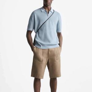 Camisa de Punto para Hombre, Alta Calidad, 100% Algodón, Cuello Polo, Diseño de Manga Corta, Suéter con Media Cremallera 1/4 - Product Image 3