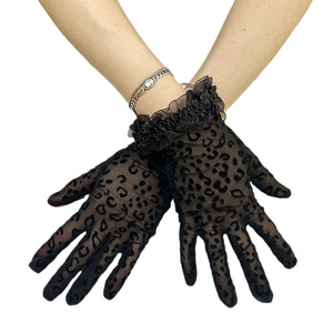 Động vật sexy in găng tay UV bán Sheer Nylon cổ tay ngắn da báo đen in ren vải tuyn găng tay - Product Image 3