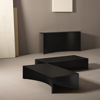 Table basse en pierre minimaliste italienne, design rectangulaire noir, meubles de salon, aucun assemblage requis, personnalisable pour les petits espaces