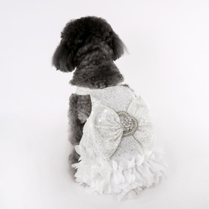 Maltés Yorkshire Terrier Super pequeño vestido de tirantes con lentejuelas blancas - Product Image 2