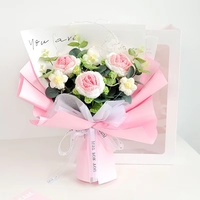 Hadiah Hari Ibu & Valentine Kreatif, Bunga Rajut Wol Buatan Tangan, Buket Mawar Crochet 100% Alami