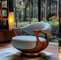 Fauteuil lounge en bois massif frêne et noyer, design moderne et créatif, en cuir véritable, pour salon, maison, villa