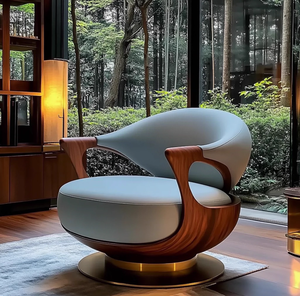 Poltrona Lounge dal Design Moderno in Legno Massello di Frassino e Noce Nuova Sedia Divano dal Design Creativo in Vera Pelle per Soggiorno di Casa e Villa - Product Image 6