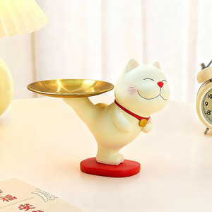 Lucky Cat Tray Ornament Resin Feng Shui Decorative Storage Home Decoration Entryway Gift - Product Image 4