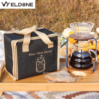 Set Kopi Tetes Kaca Metal dengan Dudukan Kayu, Pembuat Kopi Manual, Server Pot dengan Filter Kertas, Peralatan Kopi Barista Rumahan