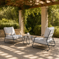 Ensemble de chaises longues d'extérieur modernes et durables avec table ronde en acier et coussin gris pour balcon et jardin