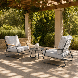 Ensemble <span class=keywords><strong>de</strong></span> chaises longues d'extérieur modernes et durables avec table ronde en acier et coussin gris pour balcon et <span class=keywords><strong>jardin</strong></span> - Product Image 6