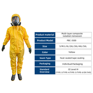 <span class=keywords><strong>Combinaison</strong></span> de protection chimique à <span class=keywords><strong>double</strong></span> fermeture éclair en tissu sergé (avec capuche de protection pour la tête) pour la prévention des éclaboussures - Product Image 3