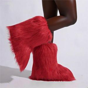 SHIKOL bottes en fausse fourrure de renard floue <span class=keywords><strong>pour</strong></span> femmes blanc violet bordeaux bottes d'hiver <span class=keywords><strong>pour</strong></span> femmes mi-<span class=keywords><strong>mollet</strong></span> appartements grande taille 46 Y2K neige - Product Image 6