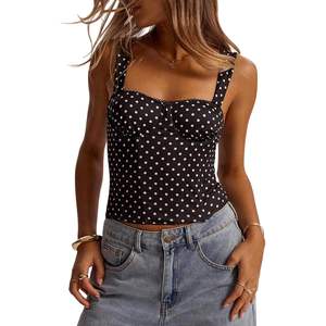 Haut Corset Y2K Personnalisé à Pois pour Femme, Bustier Sans Manches, Crop Top Moulant, Tenue de Soirée, Taille Cintrée, Tissu Tissé - Product Image 1
