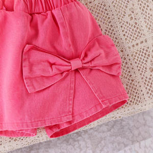 ชุดเด็กผู้หญิงน่ารักสไตล์ยุโรปอเมริกาเสื้อแขนสั้นโบว์เสื้อยืดกระโปรงกางเกง - Product Image 4