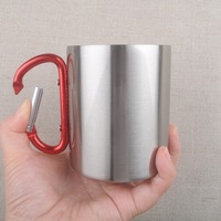 300ml randonnée en plein air Camping voyage Portable tasse à café en acier inoxydable Double paroi mousqueton tasse avec poignée