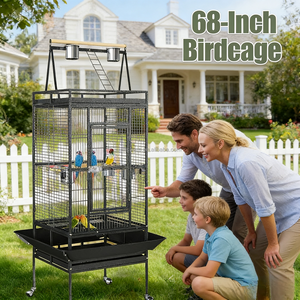 Oyun Alanlı Büyük Papağan Kafesi, Oyun Üstü Alanlı, Tekerlekli Standlı, Ferforje Kuş Kafesi - Product Image 6