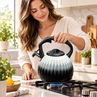 Bouilloire sifflante en acier inoxydable côtelée en forme de citrouille avec poignée en bois anti-brûlure pour cuisinière à induction et à gaz