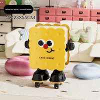 Poubelle de salon en plastique, design biscuit de dessin animé, luxe léger, grande capacité, à pression, mignonne et créative, avec couvercle et roulettes mobiles