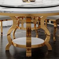 Table à manger nordique en marbre, style moderne et luxueux, avec plaque chauffante à induction, plateau tournant, en acier inoxydable plaqué or, pour restaurant, 6 places