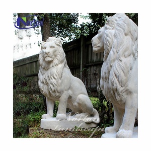 ประตูด้านหน้าที่กำหนดเองหินอ่อนสีขาวธรรมชาติรูปปั้นสิงโตหินขนาดใหญ่ประติมากรรมสำหรับตกแต่งสวน - Product Image 4