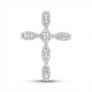 CUSTOM SILVER 10K/14K/18K GOLD PLATED LAB GROWN CVD DIAMOND CLASSIC ENGAGEMENT GIFT SWEATER <b>CHAIN</b> NECKLACE <b>CROSS</b> PENDANT - Product Image 1