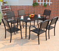 Ensemble de chaises et de table empilables de jardin en métal d'extérieur, meubles de bistrot en bois plastique pour restaurant, café, parc, vente en gros