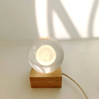 Lampe de chevet USB créative faite à la main Base en bois massif Sphère en verre pour Table à manger Artisanat en bois Boîtes en bois Panneaux muraux