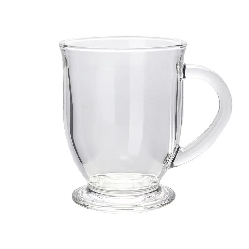 Durable Clear Large Coffee Mug With Handle stable footed bases Hot Beverages Cold Drinks Tea Cups Classic Glass Coffee Cups