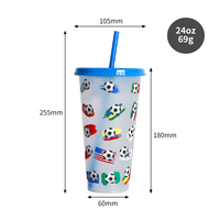 Gobelet en plastique de 24 oz à changement de couleur froid, motif football, réutilisable, pour les fans, avec couvercle et paille, idéal pour les tournois de football et les stades