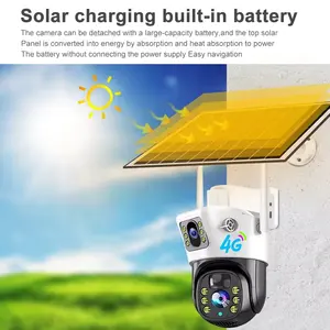 كاميرا أمنية لاسلكية تعمل بالطاقة الشمسية PTZ ذات عدسة مزدوجة بدقة 4 ميجا بيكسل من KERUI كاميرا تعمل بالطاقة الشمسية مزودة بخاصية الواي فاي للأماكن الخارجية كاميرا شبكة تعمل بالطاقة الشمسية 4G