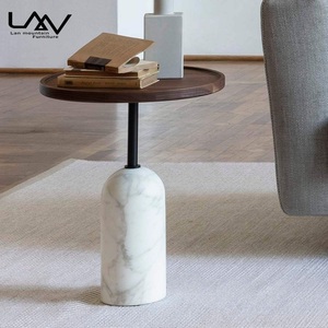 Modern Luxury Side <strong>Table</strong> Living Room Bedroom Corner <strong>Table</strong> Nordic Style Round Wood Top Marble <strong>Pedestal</strong> <strong>Small</strong> Side <strong>Table</strong> - Product Image 2