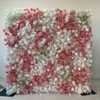 Mur de plumes artificielles durable et très vendu, avec des fleurs artificielles, peut être enroulé, pour la décoration de mariage