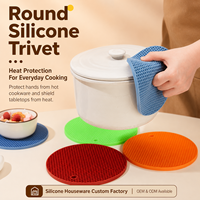 Sous-verres ronds classiques en silicone YMS, résistants à la chaleur, sans BPA, antidérapants, 17,5 cm de diamètre, réutilisables, pour cuisine