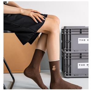 5 warna wanita lucu pola trendi padat sedang tabung katun jarum ganda kaus kaki tumpukan grosir - Product Image 6