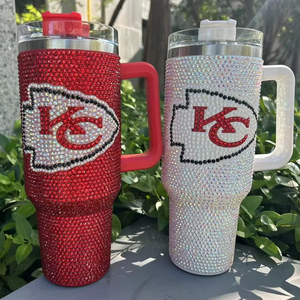 14 màu sắc đội bóng đá Bling Rhinestone KC trưởng ly 40oz thép không gỉ Kansas trưởng Tumblers với xử lý - Product Image 1