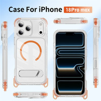 Coque de téléphone magnétique transparente colorée avec cordon amovible, protection d'angle et support pliable pour iPhone 18 17 16 15 Pro Max