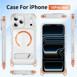 Coque de téléphone magnétique transparente colorée avec cordon amovible, protection d'angle et support pliable pour iPhone 18 17 16 15 Pro Max - Product Image 2