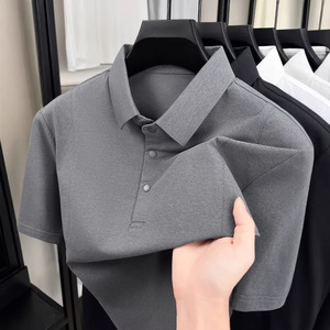 Kemeja <span class=keywords><strong>Polo</strong></span> Lengan Pendek Pria, Atasan Kasual Warna Polos Kerah Gaya Korea - Product Image 2