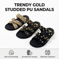 Sandales compensées de luxe pour femmes, ornées de clous et de boules métalliques dorées, claquettes d'été à double bride, semelle intérieure confortable, chaussures personnalisables OEM