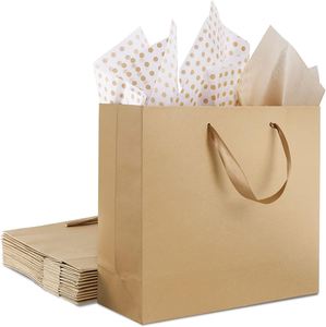 Premium Recyclable Kraft Paper Gift Bags <b>Ribbon</b> Handle Reusable for Wedding Birthday Parties Customizable Flexographic Printing - Product Image 1