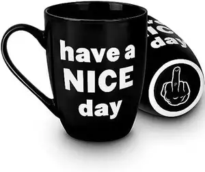 Funny Ceramic Tea Cocoa Mugs Gifts Have a Nice Day Funny Coffee Mug for Women and Men with Middle Finger on the Bottom