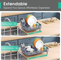 Égouttoir à vaisselle extensible en acier inoxydable de 13,4 à 21,7 pouces pour évier, support de rangement pour assiettes, organisateur de cuisine