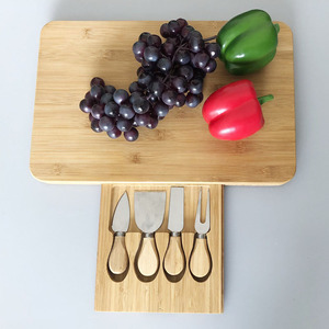 Bamboo Cheese Board <b>Set</b> With Drawer And Knives Dishwasher Safe For Food Prep - Product Image 1