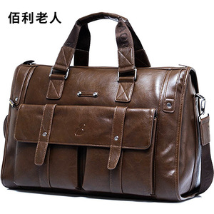 Baili Elderly Men's <b>Handbag</b> Large Capacity Business Travel Bag 14 Inches Laptop Bag Solid Color Shoulder Crossbody Bag - Product Image 1