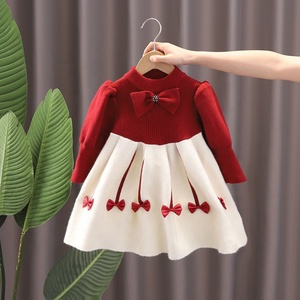 Automne bébé vêtements filles 1 à 5 ans filles tricot nœud papillon robe filles pull robe vêtements pour enfants tricoté <span class=keywords><strong>jupe</strong></span> <span class=keywords><strong>longue</strong></span> - Product Image 1
