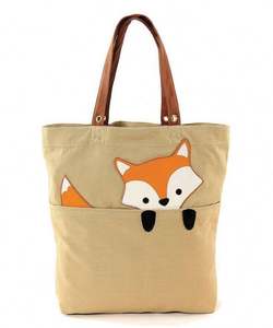 Cartoon <b>Animal</b> Print Reusable Grocery Shopping Bag with Leather Handle <b>Canvas</b> Material Cute Mailer Bag - Product Image 1
