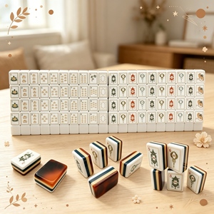 Classic <b>Mahjong</b> Tile <b>Set</b> Plastic Portable 4 Player Game Tiles White Lotus Artwork Design - Product Image 1